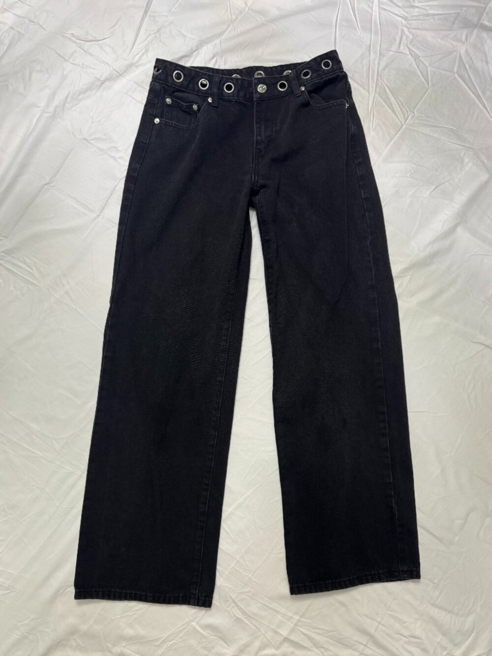 Edikted Black Grommet Wide Leg Jeans Women's Small